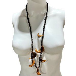 Vintage Handmade Apple Seed Necklace with Acacia Koa Seed Hawaiian Lei Botanical
